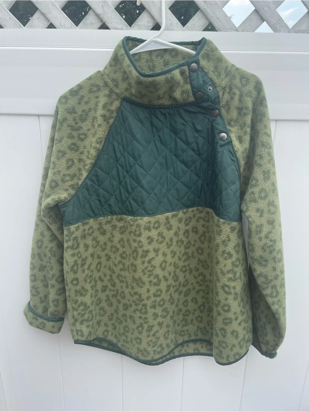 J. Crew Green Leopard Quilted Pullover Fleece